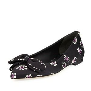 Tory Burch Rosalind Black Floral Ballet Flats